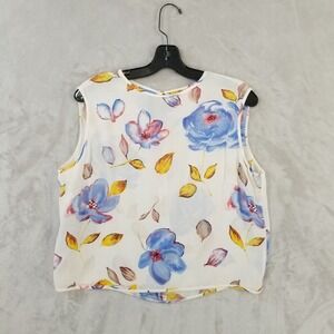 Vtg Anne Klein Top Women 12 Floral 100% Silk Sleeveless Shell Keyhole Back Money